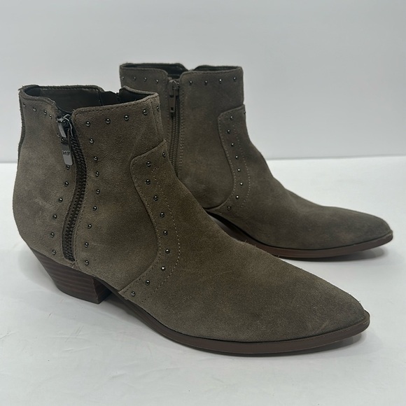 Marc Fisher Olive Gray Upper Leather Western Pointed Toe Studded Heeled Boots - Picture 2 of 15